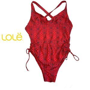 LOLE red floral Geometric print one piece swimsuit Sz S